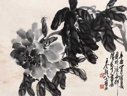 王个簃 1981（辛酉）年作 墨牡丹 镜心